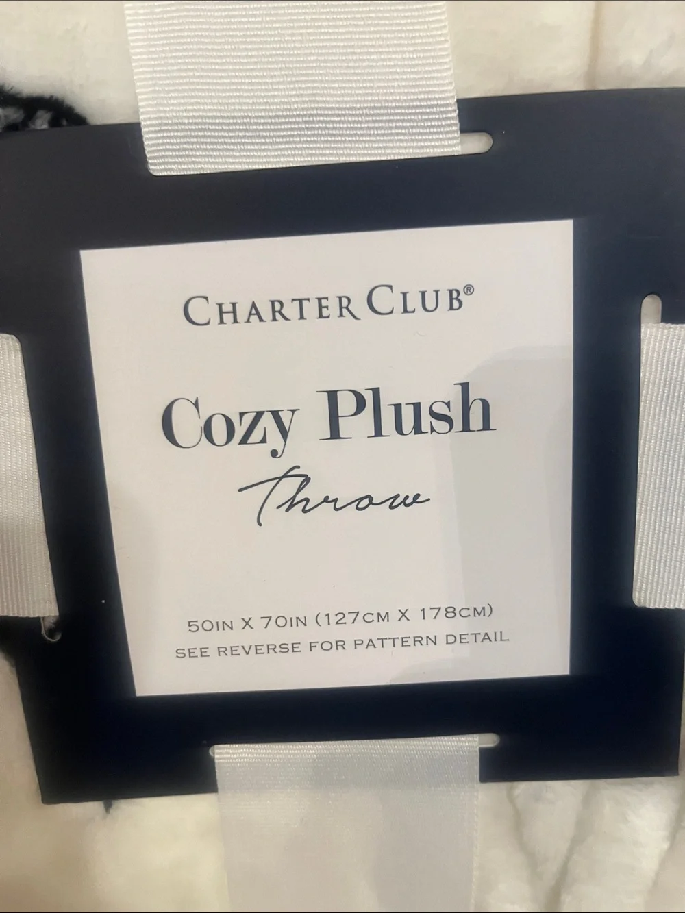 Charter Club Plush Throw Blanket in Cream Black & Red Accents